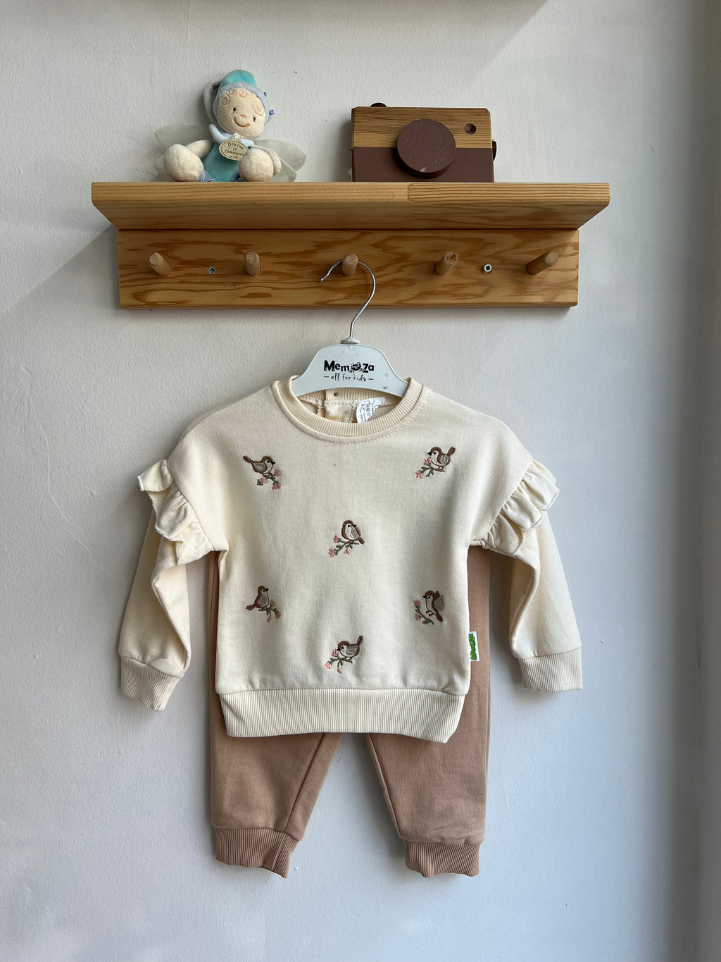 Kuş Detaylı Camel Takım