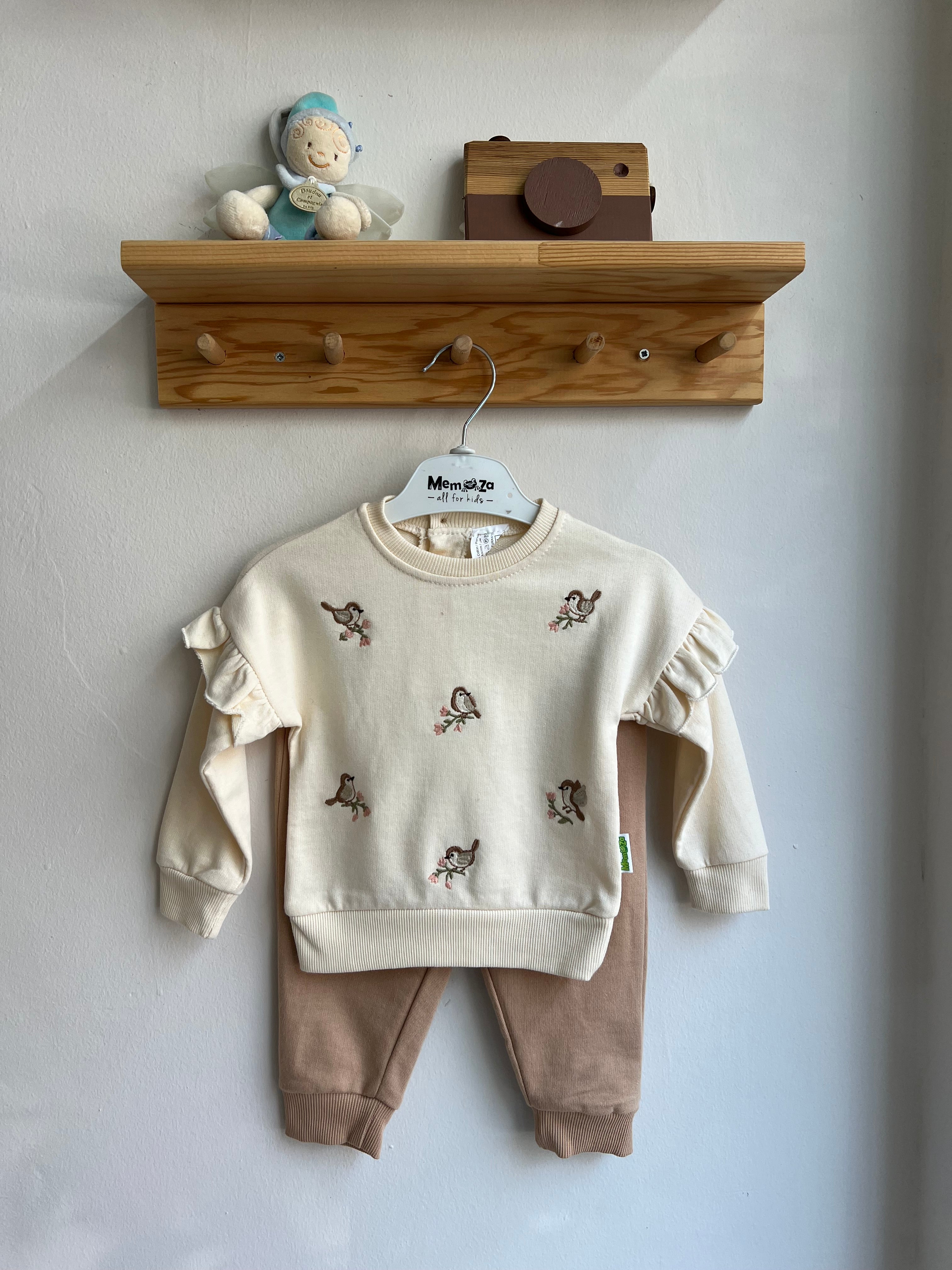 Kuş Detaylı Camel Takım