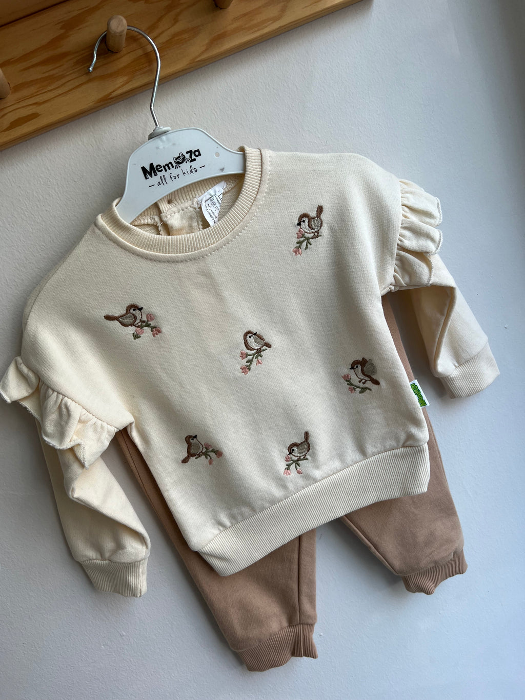 Kuş Detaylı Camel Takım