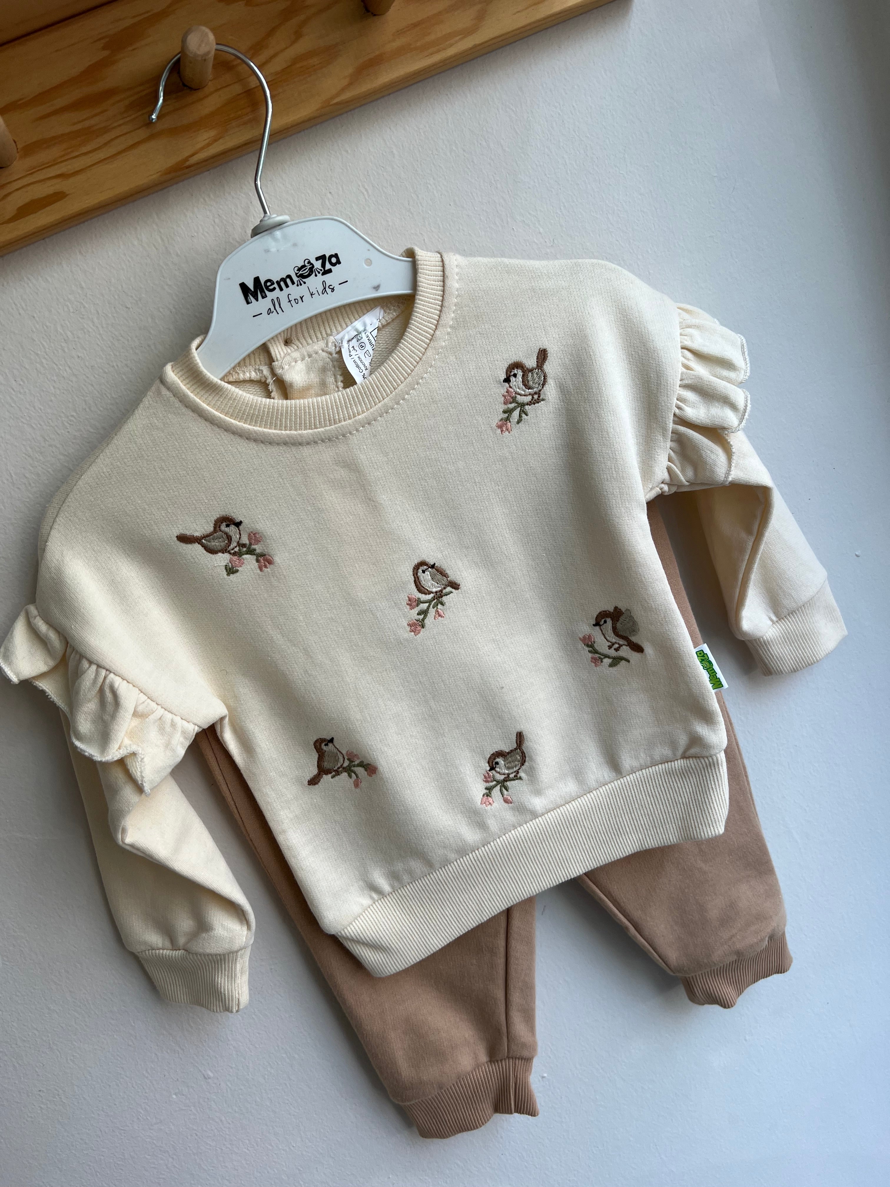 Kuş Detaylı Camel Takım