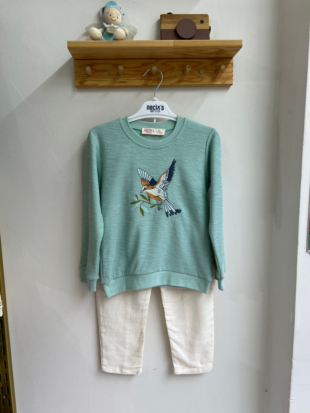 Kuş Detaylı Mint Takım